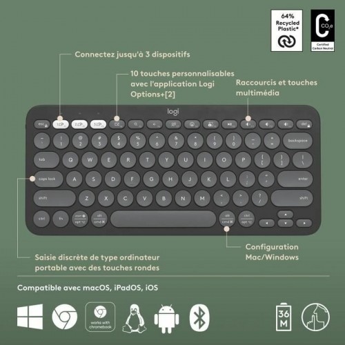 Bluetooth-клавиатура с подставкой для планшета Logitech K380 французский Серый Графитовый Темно-серый AZERTY image 5