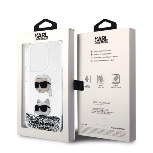 Karl Lagerfeld Liquid Glitter Karl and Choupette Head Case for iPhone 15 Pro Silver image 5