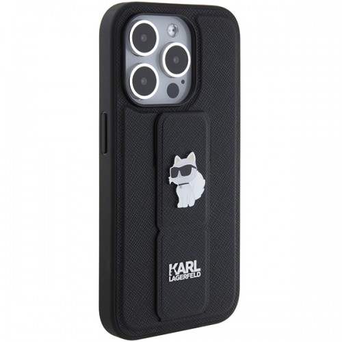 Karl Lagerfeld KLHCP15XGSACHPK iPhone 15 Pro Max 6.7" czarny|black hardcase Gripstand Saffiano Choupette Pins image 5