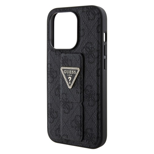 Guess PU Grip Stand 4G Strass Triangle Metal Logo Case for iPhone 15 Pro Max Black image 5