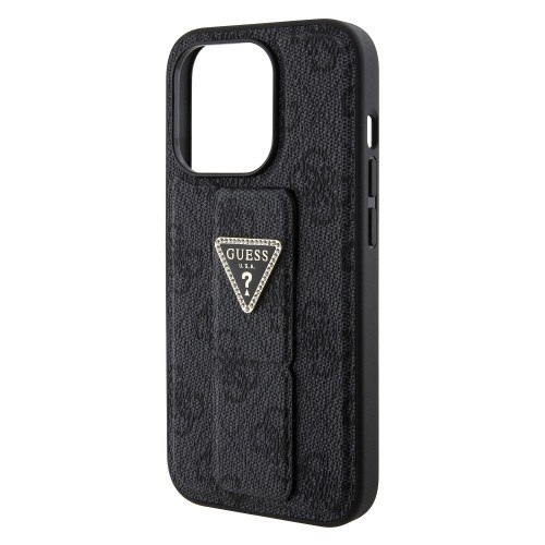 Guess PU Grip Stand 4G Strass Triangle Metal Logo Case for iPhone 15 Pro Black image 5