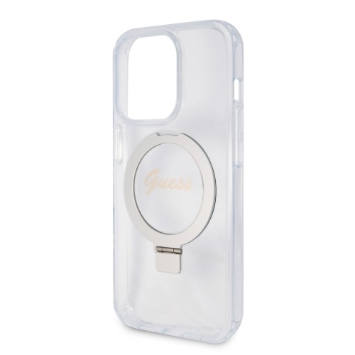 Guess IML Ring Stand Glitter MagSafe Case for iPhone 15 Pro Max Transparent image 5