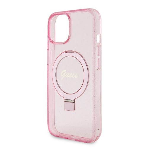 Guess IML Ring Stand Glitter MagSafe Case for iPhone 15 Pink image 5