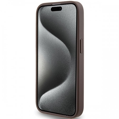 Guess GUHCP15LG4GFBR iPhone 15 Pro 6.1" brązowy|brown hard case 4G Metal Gold Logo image 5
