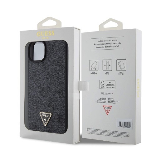 Guess PU 4G Strass Triangle Metal Logo Case for iPhone 15 Plus Black image 5