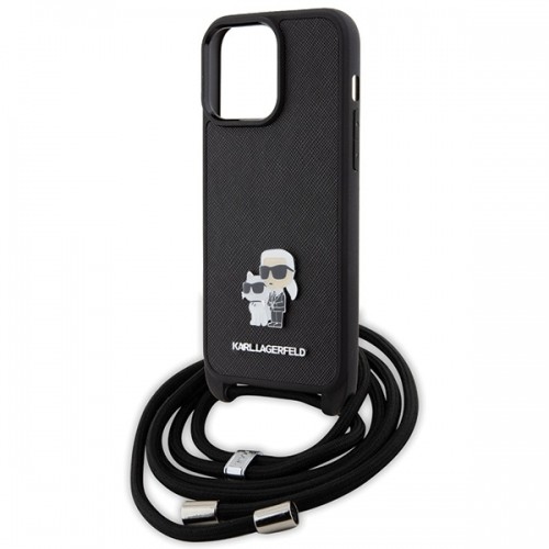 Karl Lagerfeld KLHCP15XSAKCPSK iPhone 15 Pro Max 6.7" hardcase czarny|black Crossbody Saffiano Metal Pin Karl & Choupette image 5