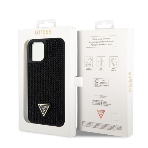 Guess Rhinestones Triangle Metal Logo Case for iPhone 12 Pro Max Black image 5