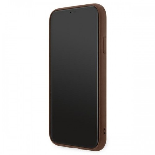 Guess GUHCN61G4GFBR iPhone 11 6,1" brązowy|brown hard case 4G Metal Gold Logo image 5