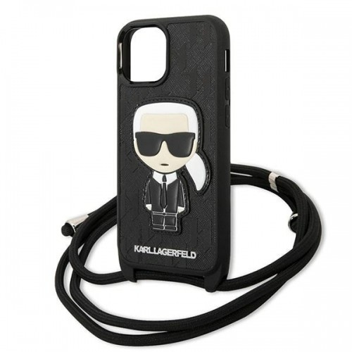 Karl Lagerfeld KLHCP13SCMNIPK iPhone 13 mini 5,4" hardcase czarny|black Leather Monogram Patch and Cord Iconik image 5