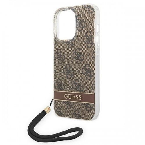 Guess GUOHCP14XH4STW iPhone 14 Pro Max 6,7" brązowy|brown hardcase 4G Print Strap image 5