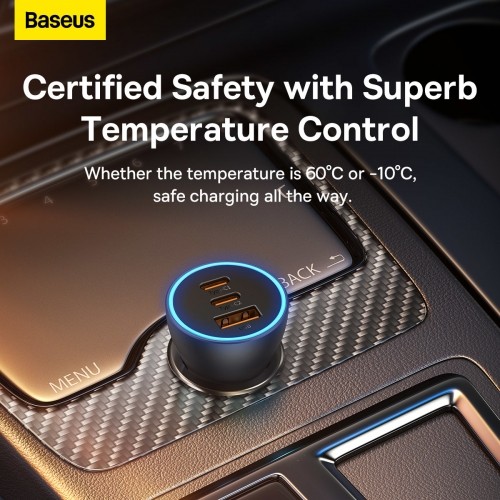 OEM Baseus Golden Contactor Pro car charger, 2x USB-C, 1x USB, 65W (gray) image 5