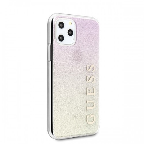 Guess GUHCN58PCUGLGPI Hard Gradient Glitter Case Aizsargapvalks Priekš Apple iPhone 11 Pro Rozā - Zeltains image 5
