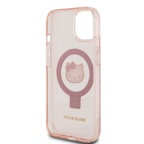 Hello Kitty IML Ringstand Glitter Kitty Head Logo MagSafe Case for iPhone 15 Pink image 5