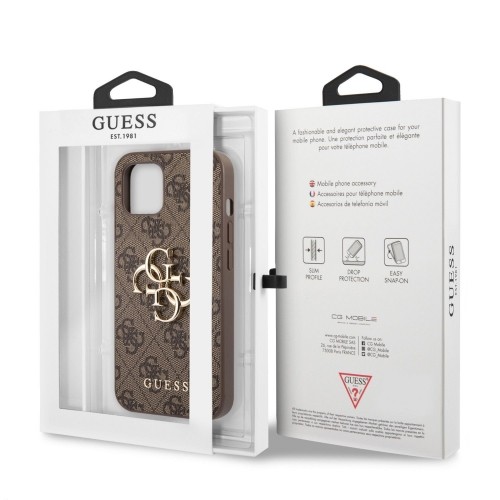 Guess PU 4G Metal Logo Case for iPhone 13 Brown image 5