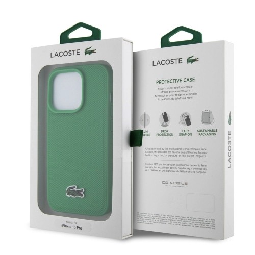 Lacoste Iconic Petit Pique Woven Logo MagSafe Case for iPhone 15 Pro Green image 5