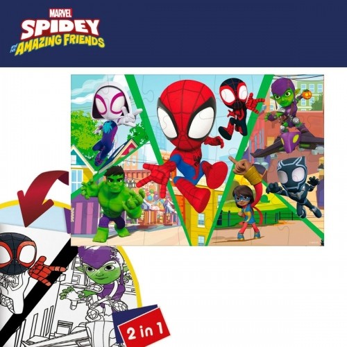 Child's Puzzle Spidey Double-sided 50 x 35 cm 24 Pieces (12 Units) image 5