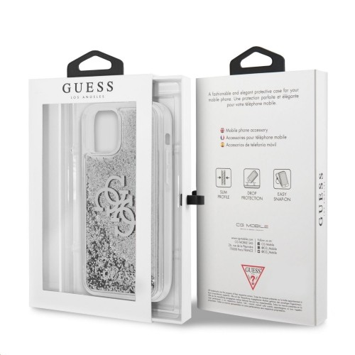 GUHCP12LLG4GSI Guess TPU Big 4G Liquid Glitter Silver Case for iPhone 12 Pro Max Transparent image 5