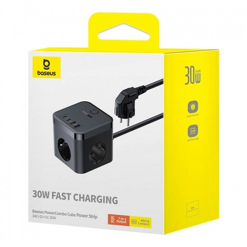 Wall charger Baseus PowerCombo 3AC+2U+2C 30W, 1.5m (black) image 5