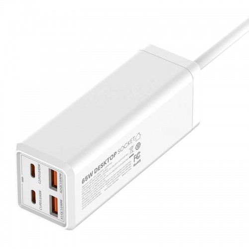 Power strip with 1 AC socket, 2x USB, 2x USB-C LDNIO SC1418, EU|US, 2500W (white) image 5