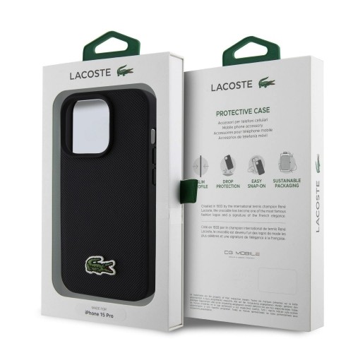 Lacoste Iconic Petit Pique Woven Logo MagSafe Case for iPhone 15 Pro Black image 5