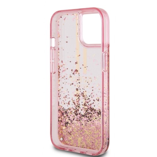 Guess PC|TPU Liquid Glitter Gold Stripe Case for iPhone 15 Pro Max Pink image 5