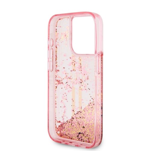 Guess PC|TPU Liquid Glitter Gold Stripe Case for iPhone 15 Pro Pink image 5