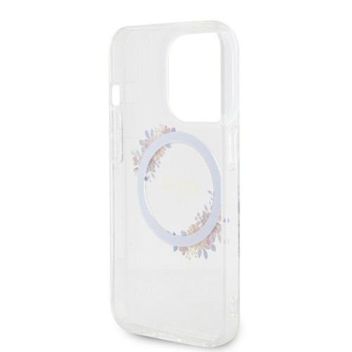 Guess PC|TPU Flowers Ring Glossy Logo MagSafe Case for iPhone 15 Pro Transparent image 5