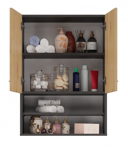 Top E Shop Topeshop POLA MINI DK ANT/ART bathroom storage cabinet Graphite, Oak image 5