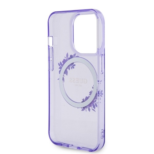 Guess PC|TPU Flowers Ring Glossy Logo MagSafe Case for iPhone 15 Pro Max Purple image 5