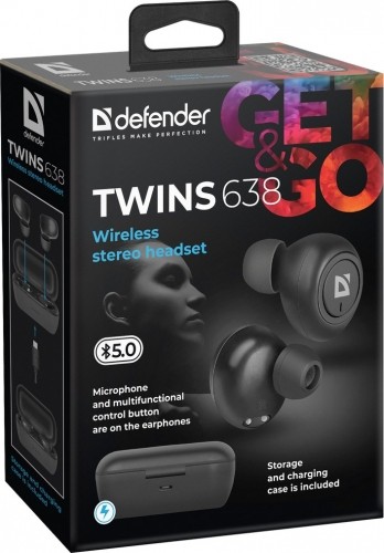 Defender Twins 638 Headset Wireless In-ear Calls/Music Bluetooth Black image 5