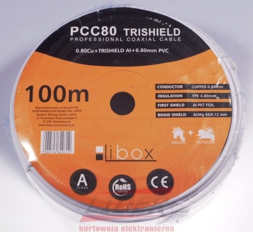 Libox Kabel koncentryczny PCC80 100m coaxial cable RG-6/U White image 5