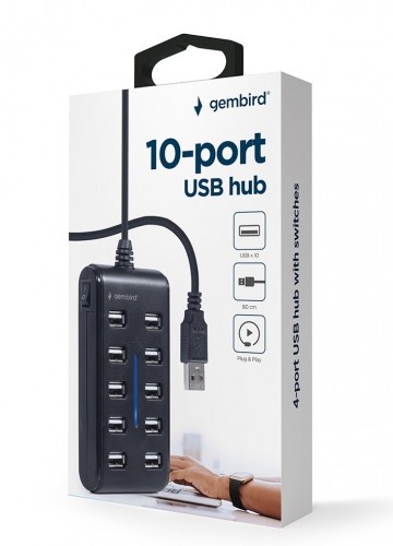 Gembird UHB-U2P10P-01 10-port USB 2.0 hub, black image 5