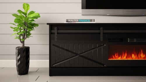Cama Meble RTV GRANERO + fireplace cabinet 200x56.7x35 black/black gloss image 5