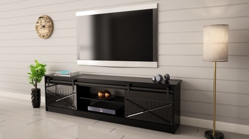 Cama Meble RTV GRANERO 200x56.7x35 black/black gloss cabinet image 5