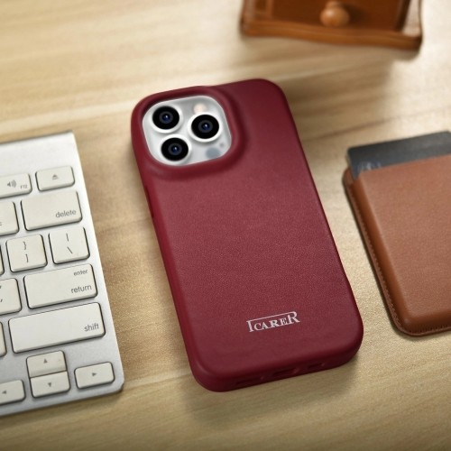 iCarer CE Premium Leather Folio Case iPhone 14 Pro Max Magnetic Flip Cover MagSafe Red (WMI14220716-RD) image 5