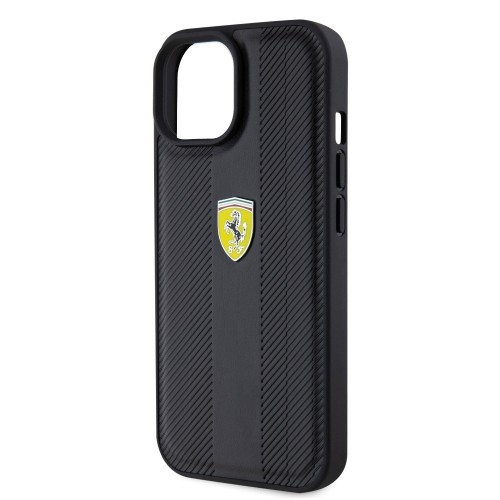 Ferrari PU Leather Hot Stamp Groove Pattern Case for iPhone 15 Black image 5