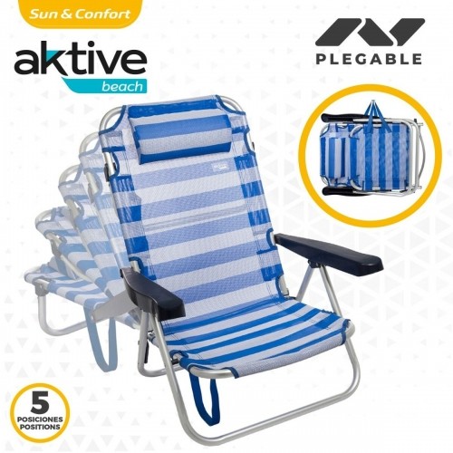 Пляжный стул Aktive Складной Подушка Белый Синий 48 x 84 x 46 cm (2 штук) image 5