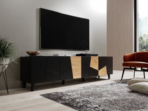 Cama Meble RTV cabinet ETNA 200x42x52 black matt + oak craft image 5