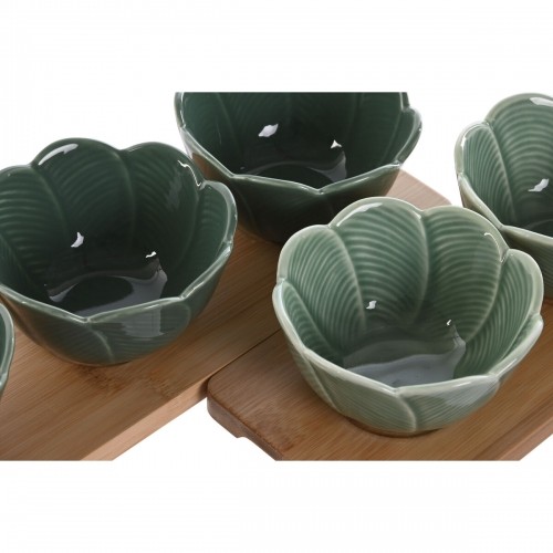 Appetizer Set Home ESPRIT Green Dark green Bamboo Porcelain Tropical 4 Pieces 32 x 10 x 7 cm (2 Units) image 5