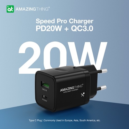 OEM Amazing Thing Wall charger Speed Pro EUPD20WB - USB + Type C - QC 3.0 PD 20W 3A black image 5