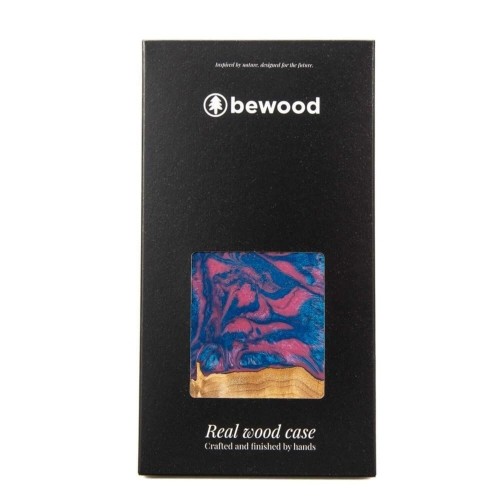 Wood and resin case for iPhone 15 Bewood Unique Vegas - pink and blue image 5