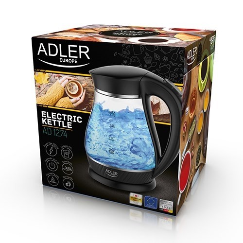 Adler AD 1274 B electric kettle 1.7 L 2200 W Black, Transparent image 5