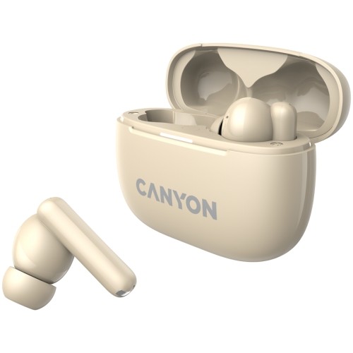 CANYON OnGo TWS-10 ANC+ENC, Bluetooth Headset, microphone, BT v5.3 BT8922F, Frequence Response:20Hz-20kHz, battery Earbud 40mAh*2+Charging case 500mAH, type-C cable length 24cm,size 63.97*47.47*26.5mm 42.5g, Beige image 5