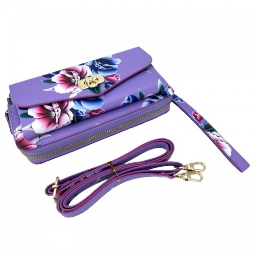 Evelatus Эко-кожаный кошелек-чехол с магнитным фиксатором для смартфона и плечевым ремнем Flower Фиолетовый image 5