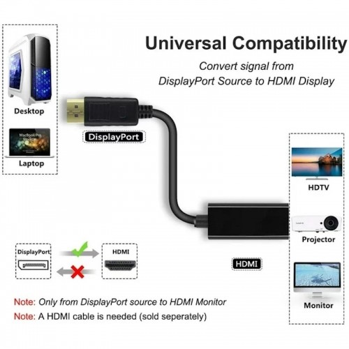 iLike HD8 Hdmi (Type A) ligzda uz Display Port spraudnis Adaptera vads 1080P (Full HD) 25cm Melns (OEM) image 5