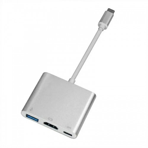 iLike HD1 3in1 USB-C (Type-C) Ligzdas uz HDMI 4K / USB 3.0 / USB-C Siev. Audio & Video Kabeļa Adapteris Sudraba (OEM) image 5