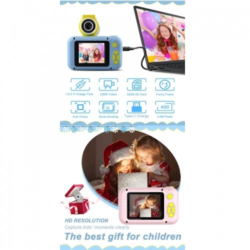 CP aviBērnu Nolokāmas linzas Foto un Video Kamera ar MicroSD 2'' LCD krāsu displeju Zila image 5