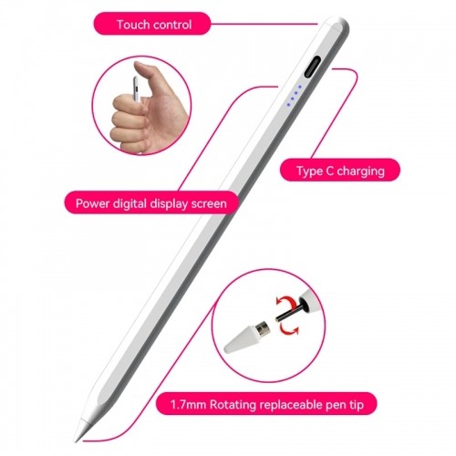 iLike SL1 Active NIB Stylus Irbulis ar augstu jūtību 1,7 mm ASV universāls Android / iOS USB-C balts image 5