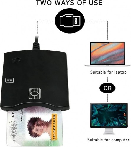 CP ID1 2in1 USB 2.0 ID karšu lasītājs ar SIM karšu slotu 80cm vadu (6.5x6cm) melns image 5