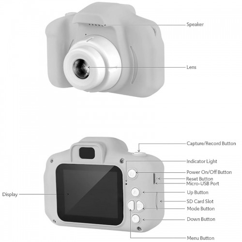 CP X2 Bērnu HD 1080p digitālā foto un video kamera ar MicroSD kartes ievieti 2'' LCD krāsu ekrāns Zila image 5